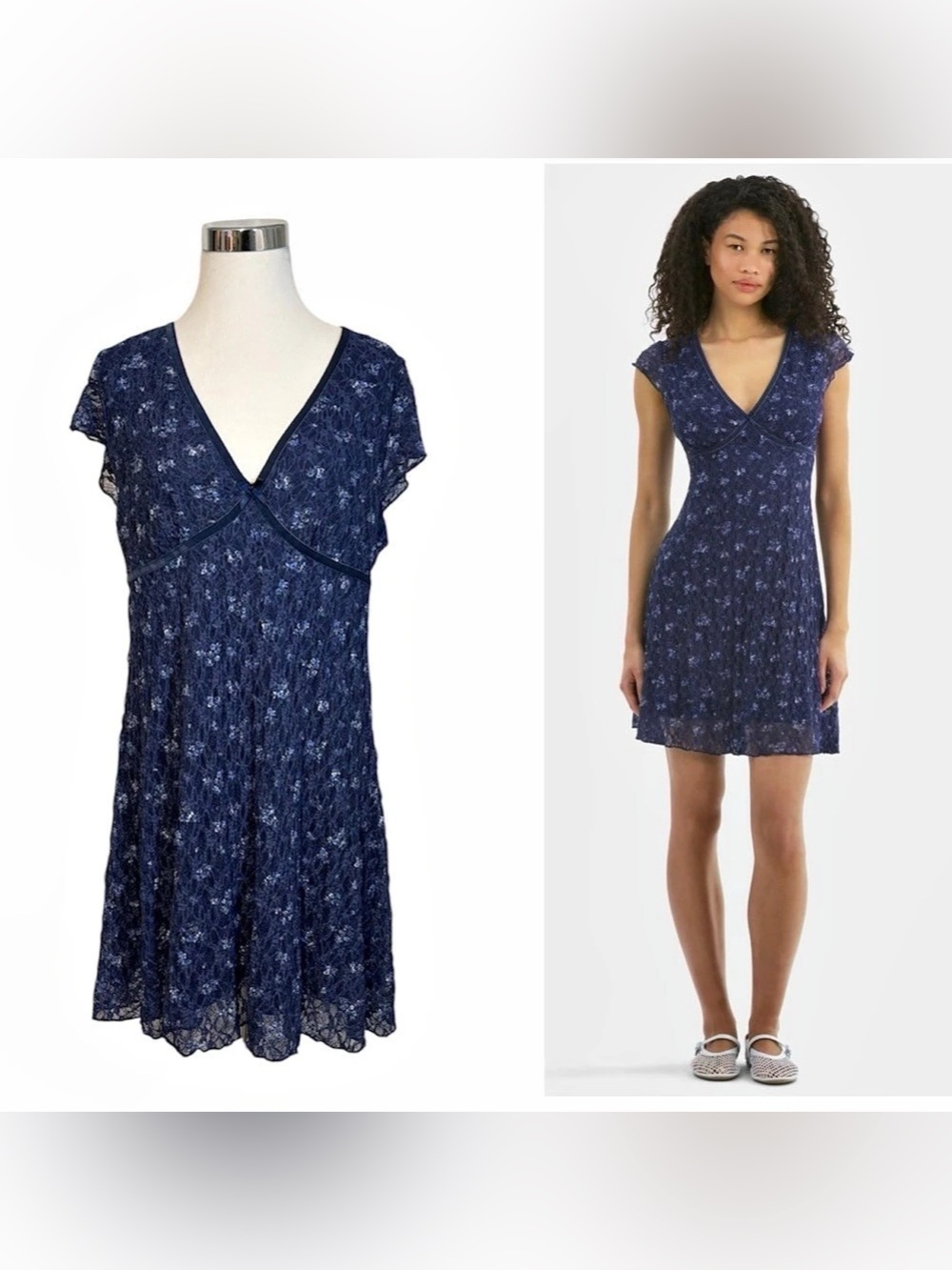 NWT No Boundaries 2XL Navy Stretch Lace Flutter Cap Sleeve Mini Y2K Dress Lined